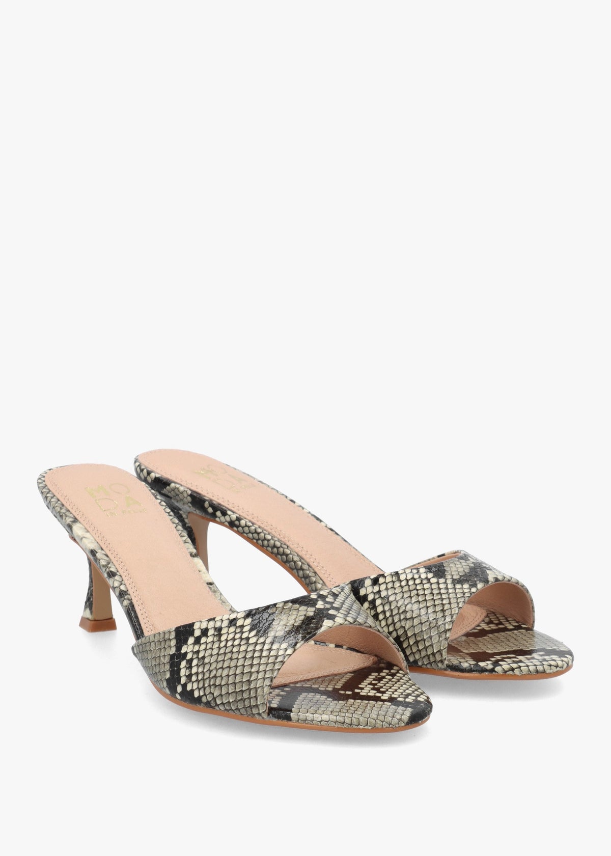 Minka Beige Reptile Low Heel Mules