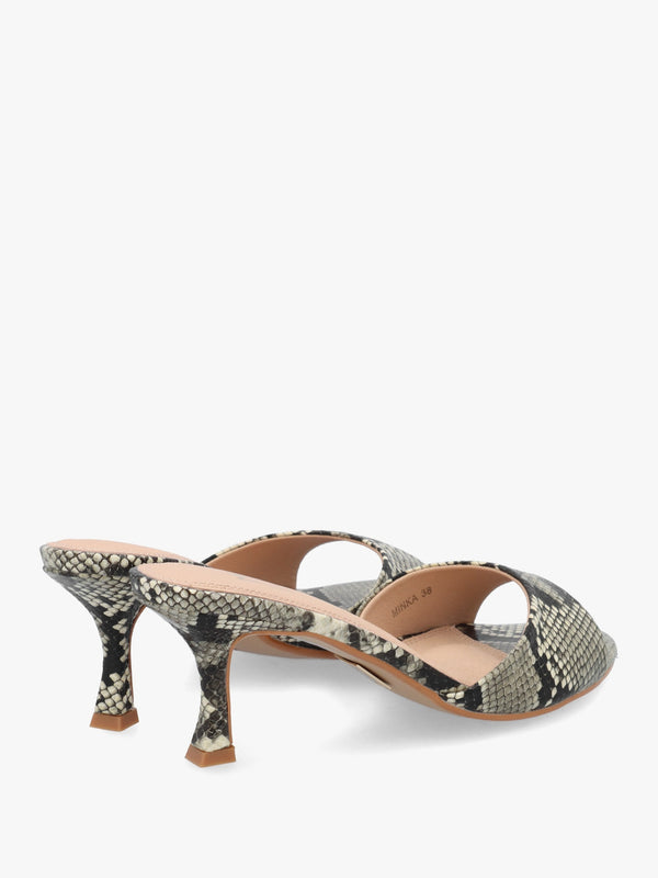 Minka Beige Reptile Low Heel Mules