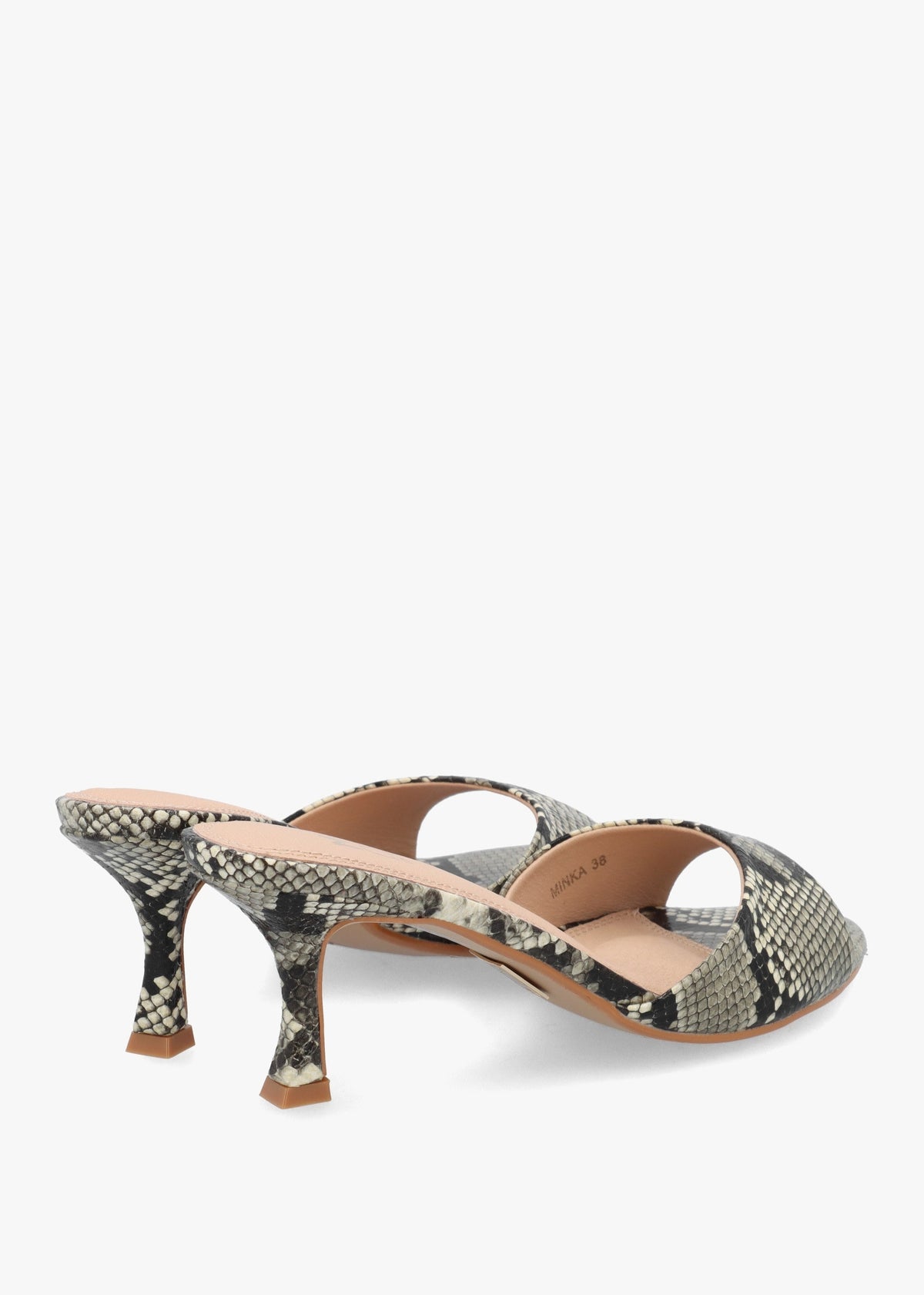 Minka Beige Reptile Low Heel Mules