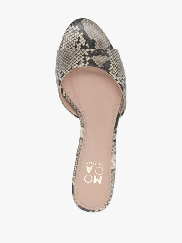 Minka Beige Reptile Low Heel Mules