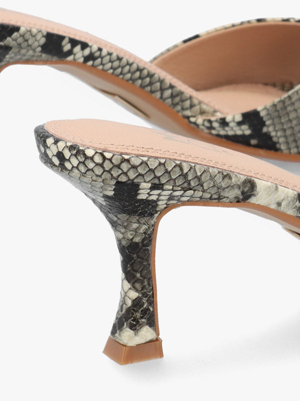 Minka Beige Reptile Low Heel Mules