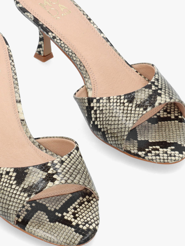 Minka Beige Reptile Low Heel Mules