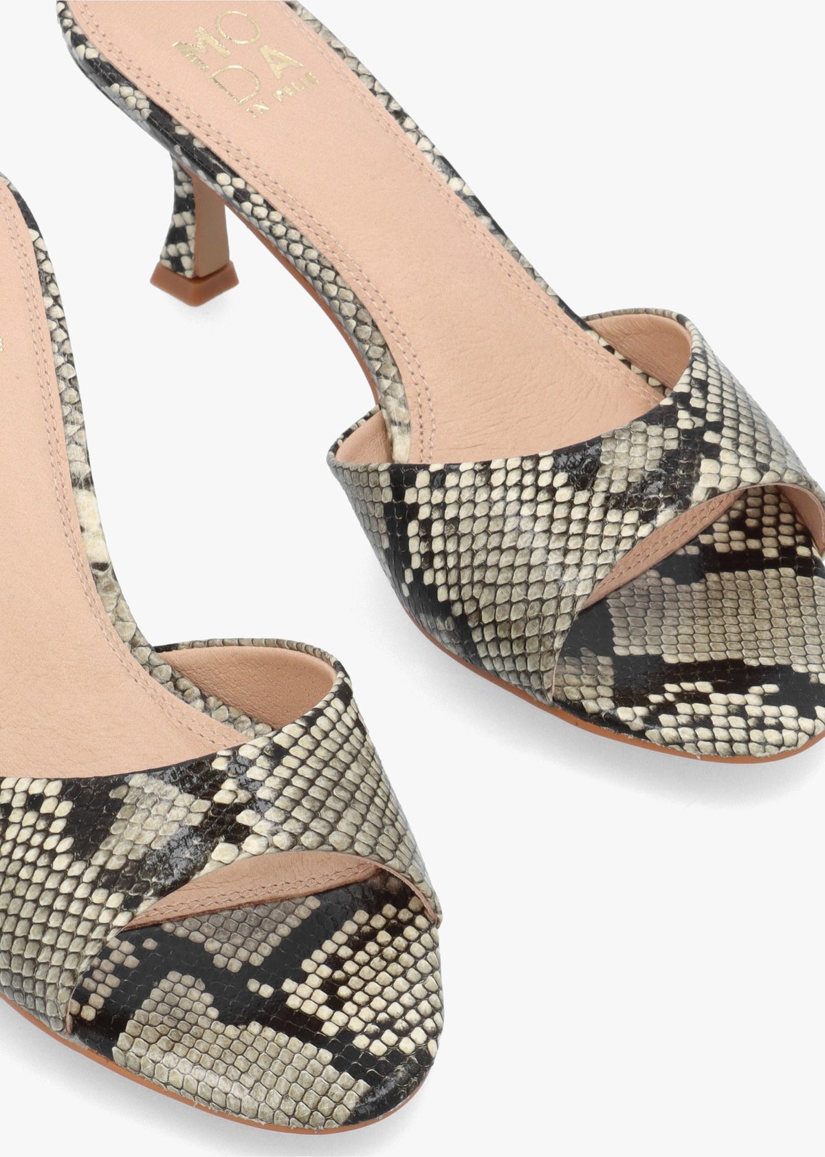 Minka Beige Reptile Low Heel Mules