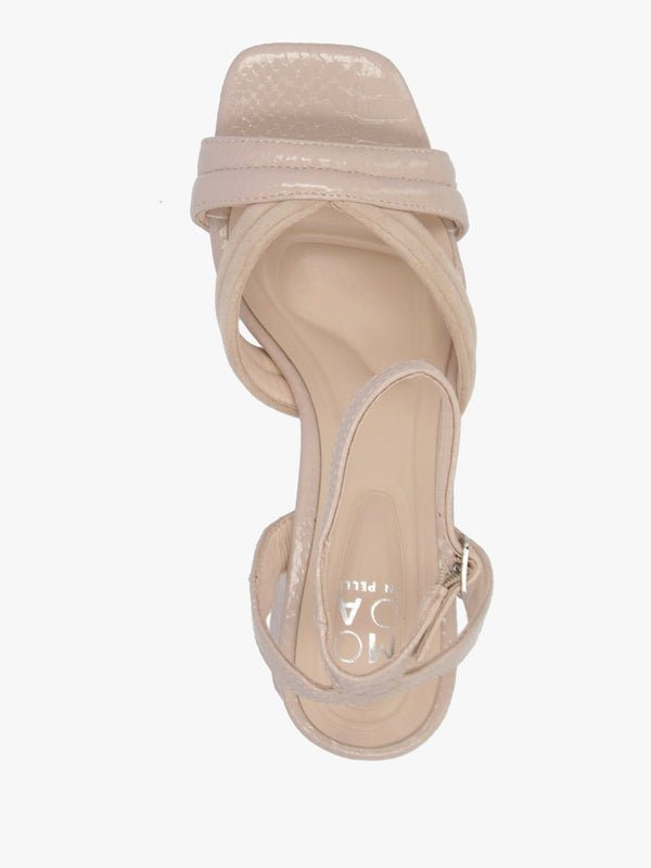 Madelia Taupe Reptile Strappy Block Heel Sandals