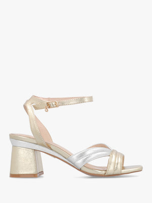 Madelia Gold & Silver Strappy Block Heel Sandals