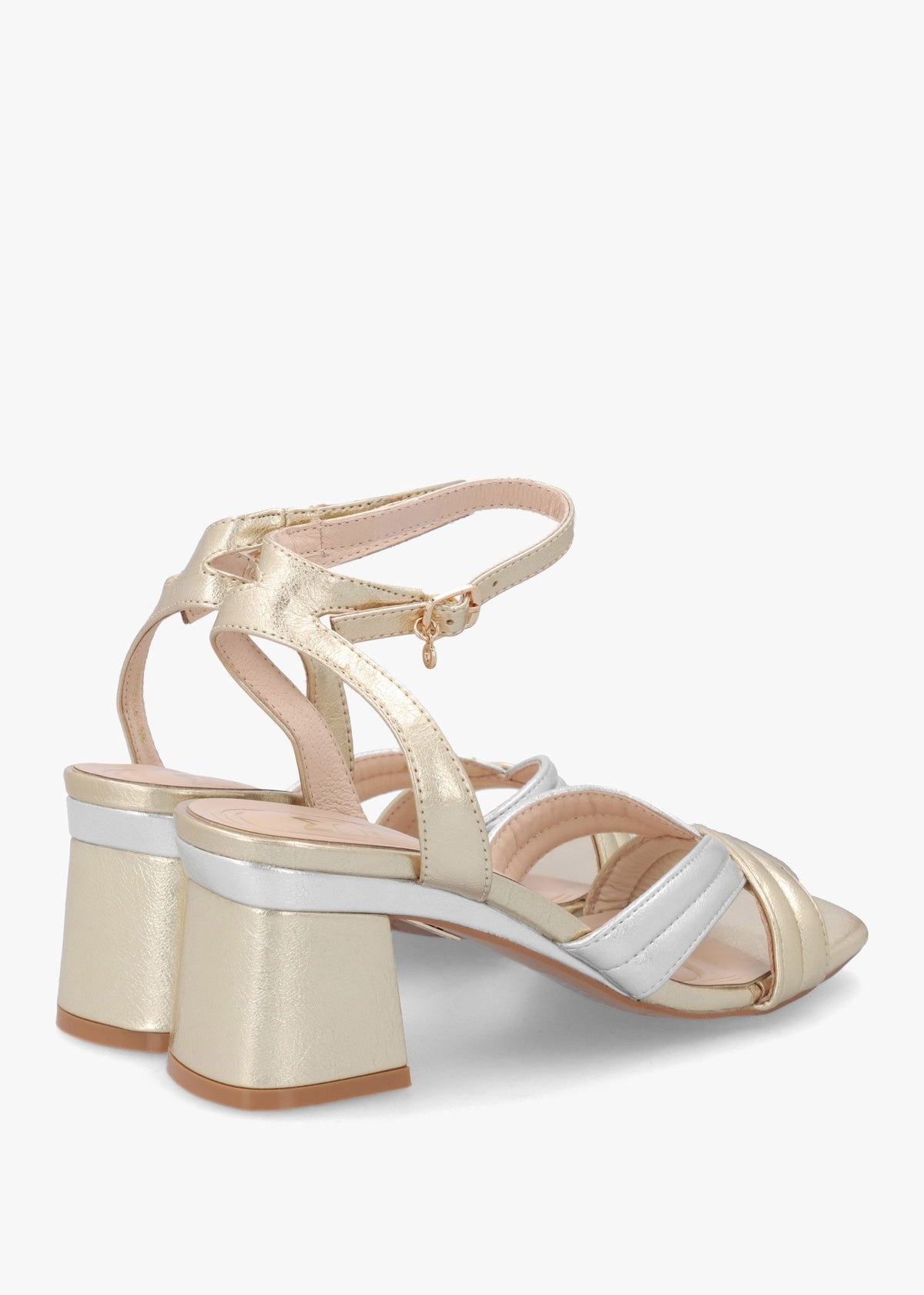 Madelia Gold & Silver Strappy Block Heel Sandals