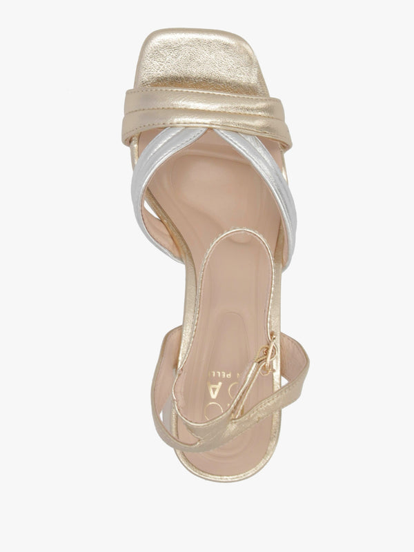 Madelia Gold & Silver Strappy Block Heel Sandals