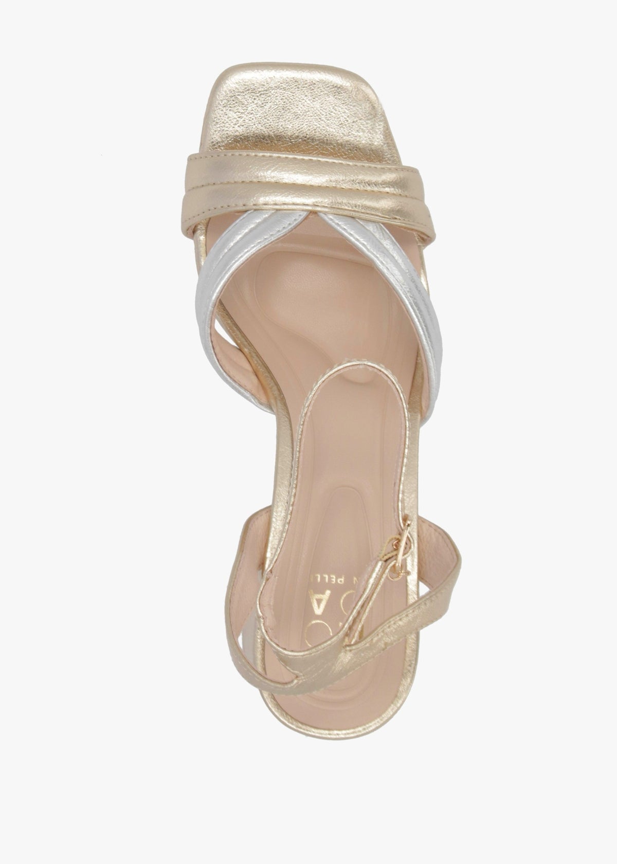 Madelia Gold & Silver Strappy Block Heel Sandals