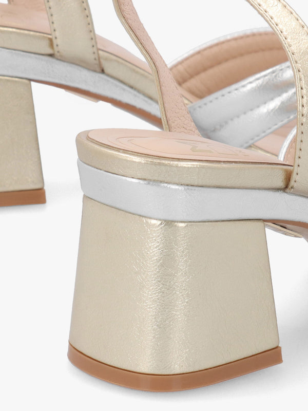 Madelia Gold & Silver Strappy Block Heel Sandals