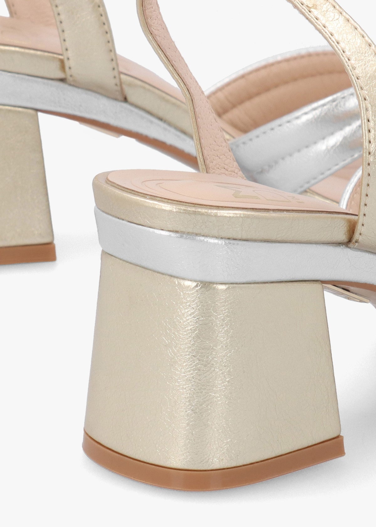 Madelia Gold & Silver Strappy Block Heel Sandals