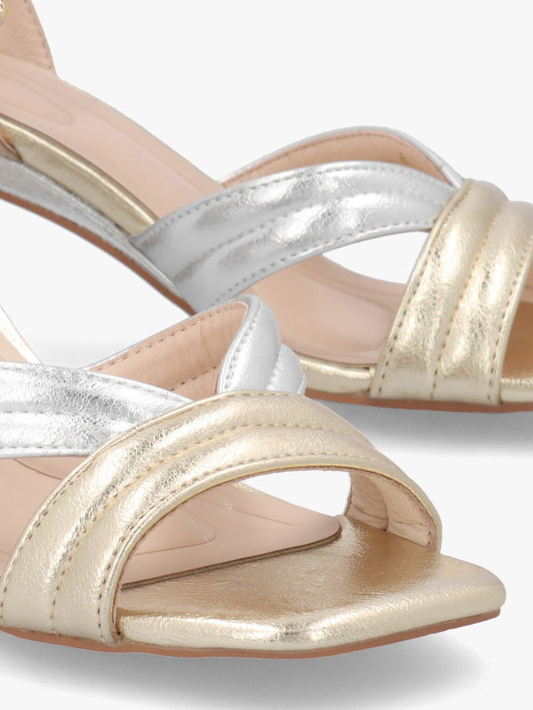 Madelia Gold & Silver Strappy Block Heel Sandals