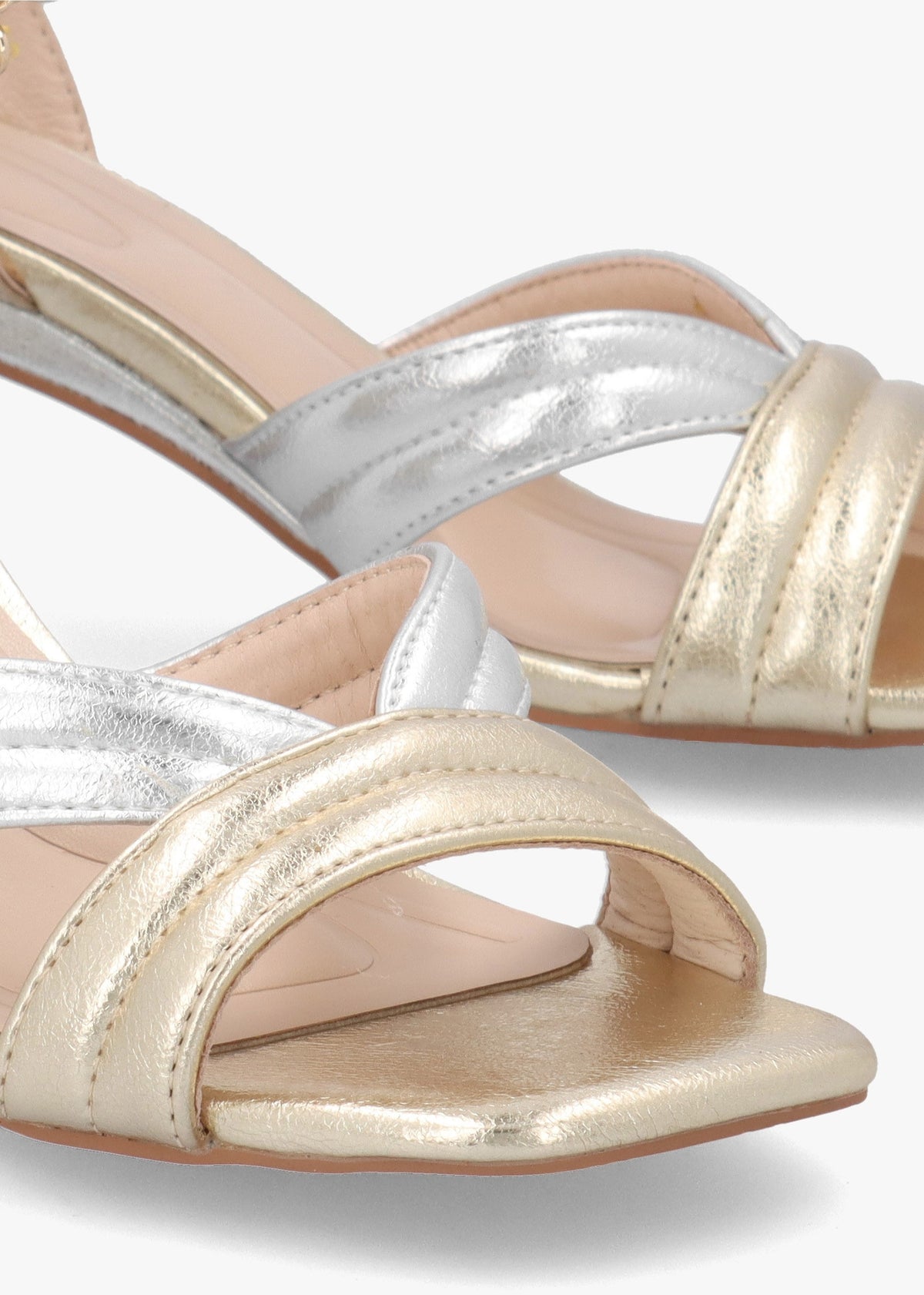 Madelia Gold & Silver Strappy Block Heel Sandals