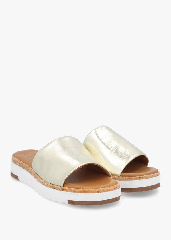 Kanzan Gold Leather Flat Mules