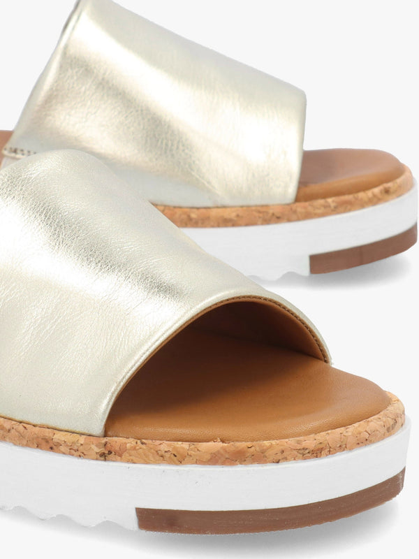 Kanzan Gold Leather Flat Mules