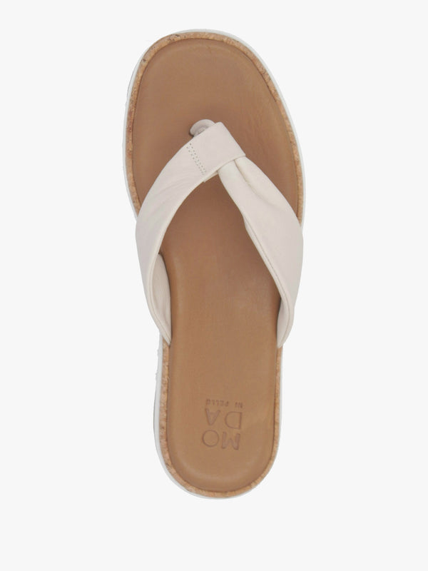 Kadence Off White Leather Toe Post Sandals