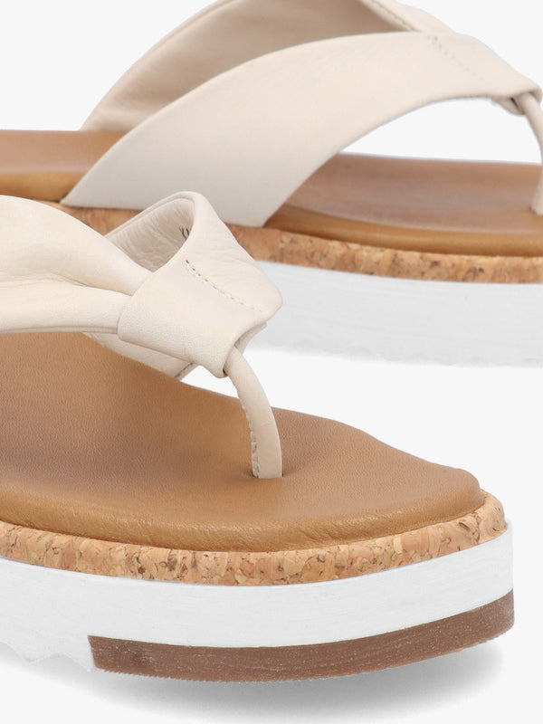 Kadence Off White Leather Toe Post Sandals
