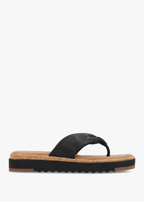 Kadence Black Leather Toe Post Sandals