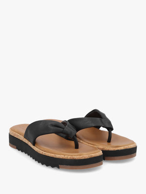 Kadence Black Leather Toe Post Sandals