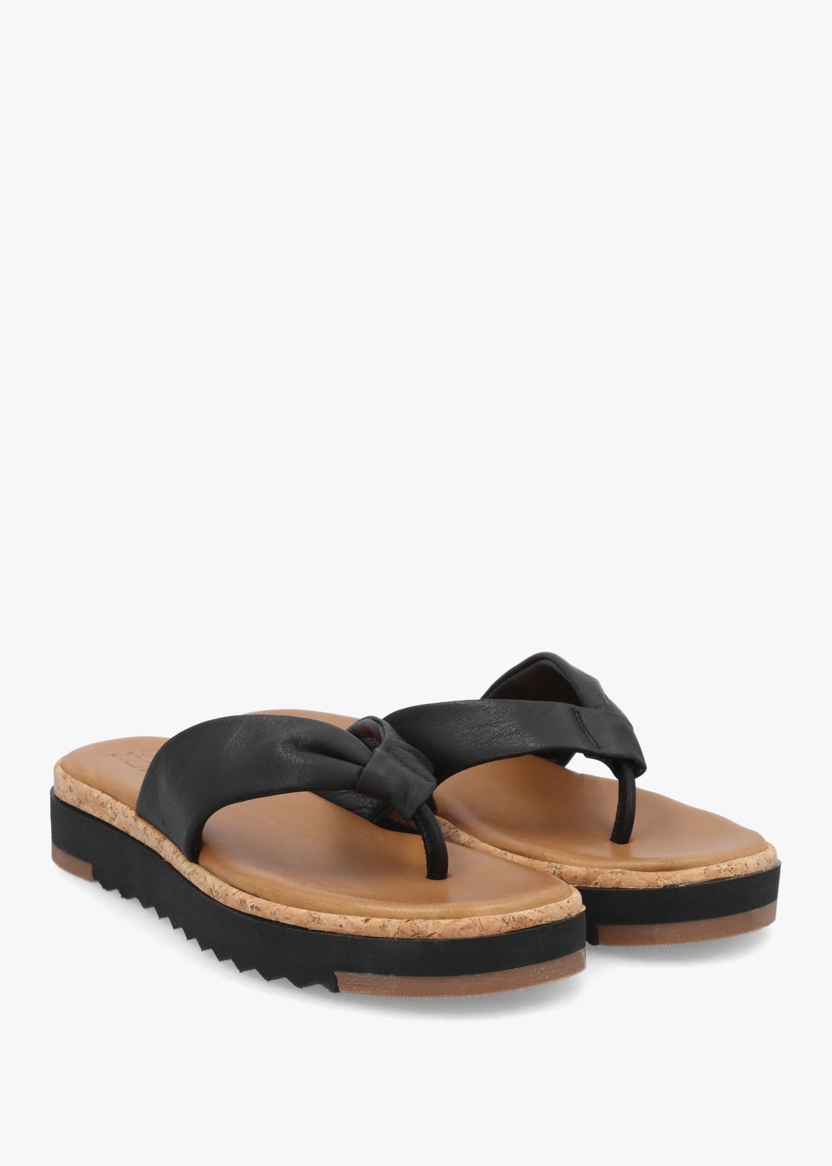 Kadence Black Leather Toe Post Sandals