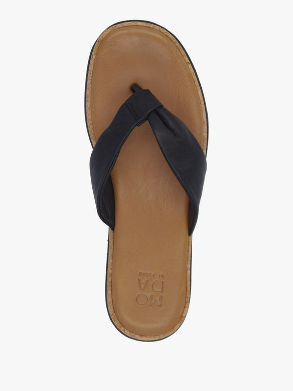 Kadence Black Leather Toe Post Sandals