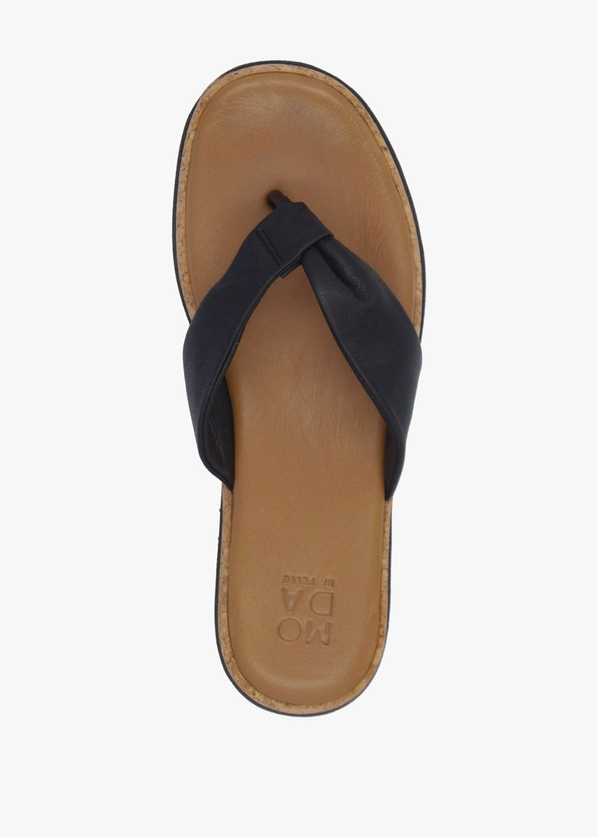 Kadence Black Leather Toe Post Sandals
