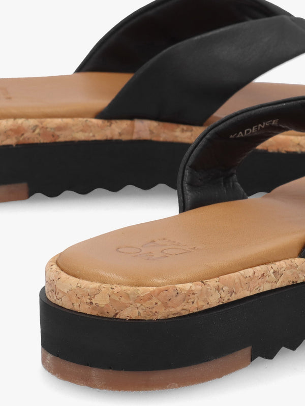 Kadence Black Leather Toe Post Sandals