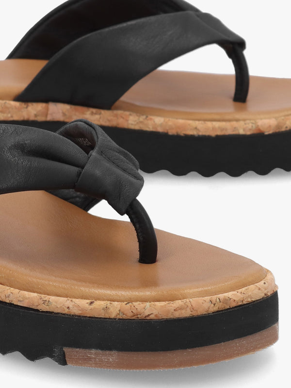 Kadence Black Leather Toe Post Sandals