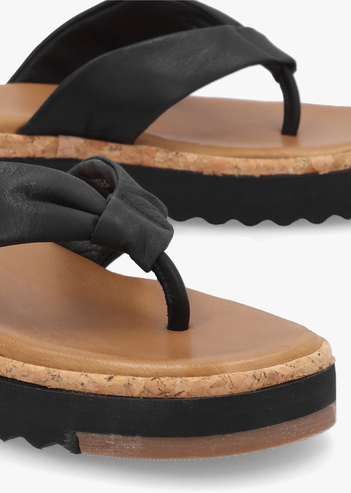 Kadence Black Leather Toe Post Sandals