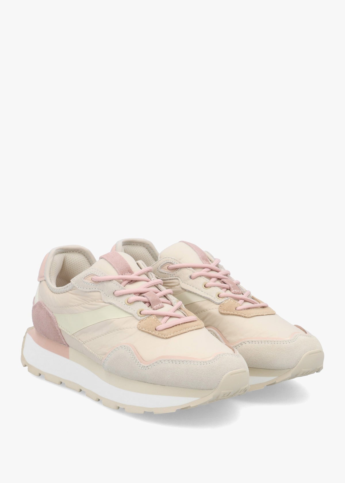Dorea Beige & Pink Lace Up Trainers