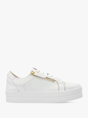 Abbee White Leather Side Zip Lace Up Flatform Trainers