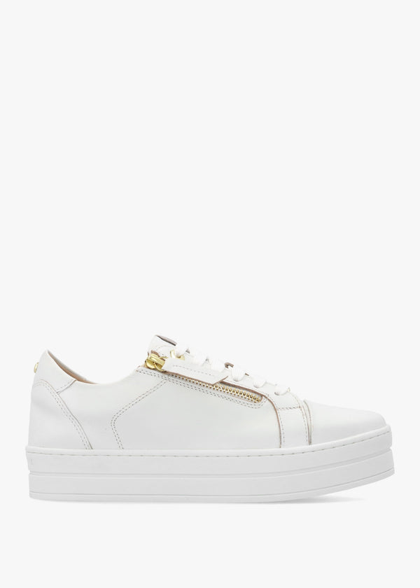 Abbee White Leather Side Zip Lace Up Flatform Trainers