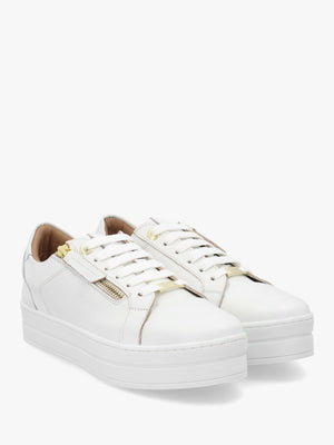 Abbee White Leather Side Zip Lace Up Flatform Trainers