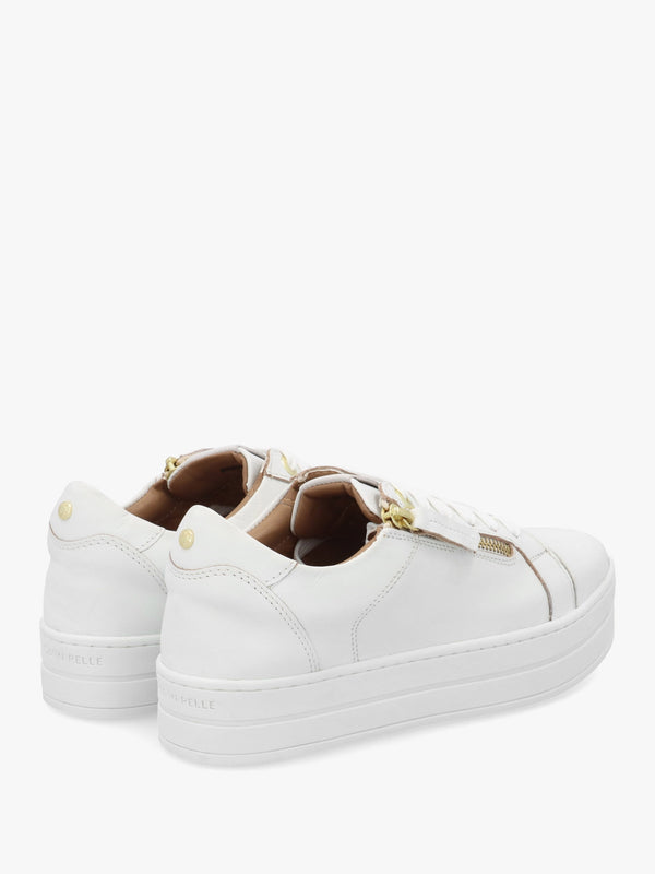 Abbee White Leather Side Zip Lace Up Flatform Trainers