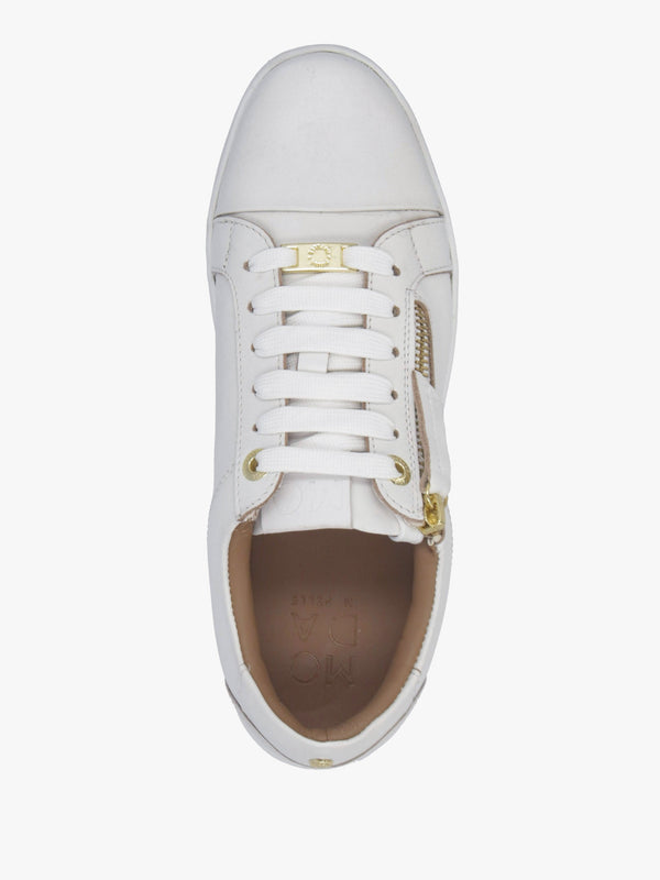 Abbee White Leather Side Zip Lace Up Flatform Trainers