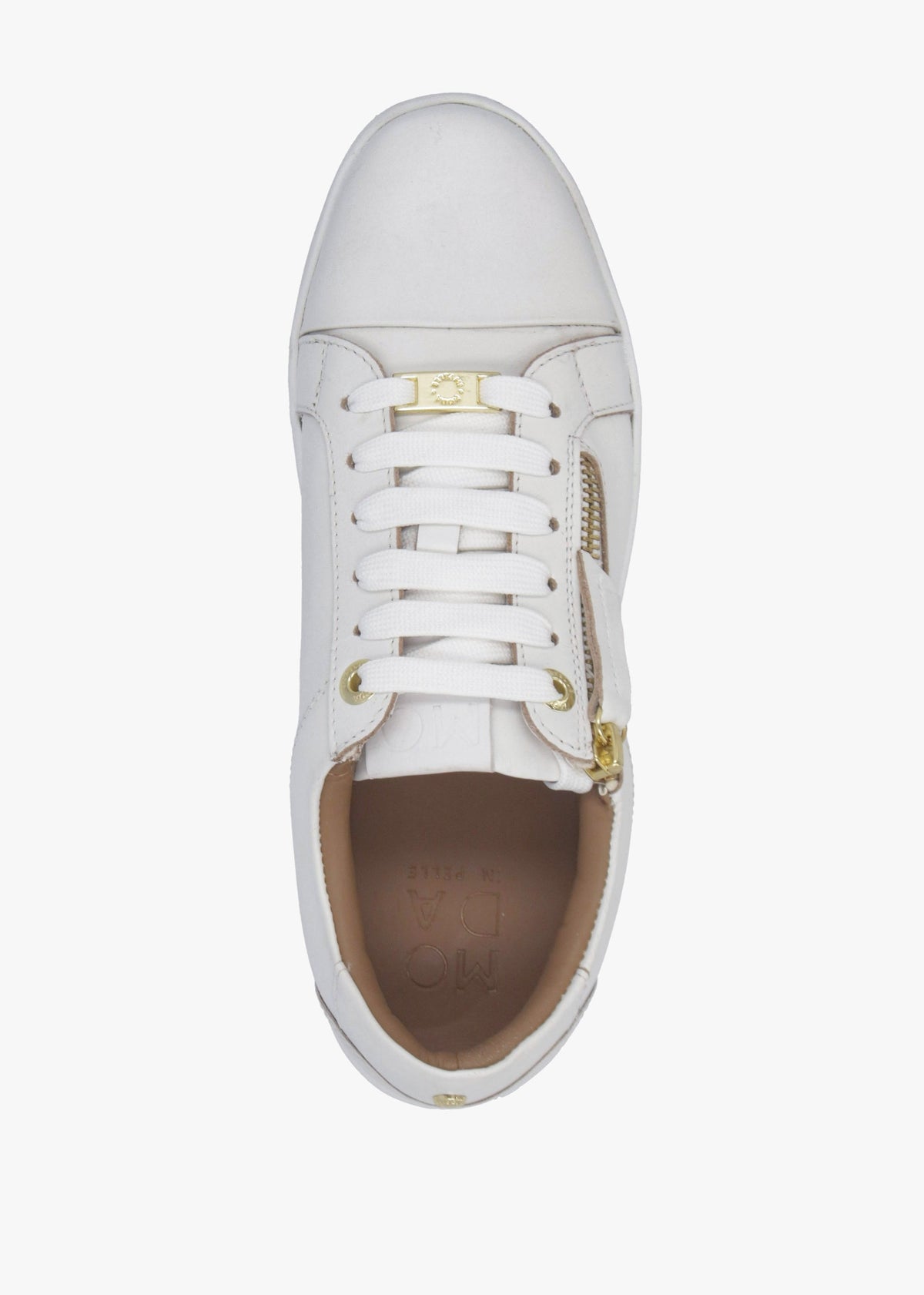 Abbee White Leather Side Zip Lace Up Flatform Trainers