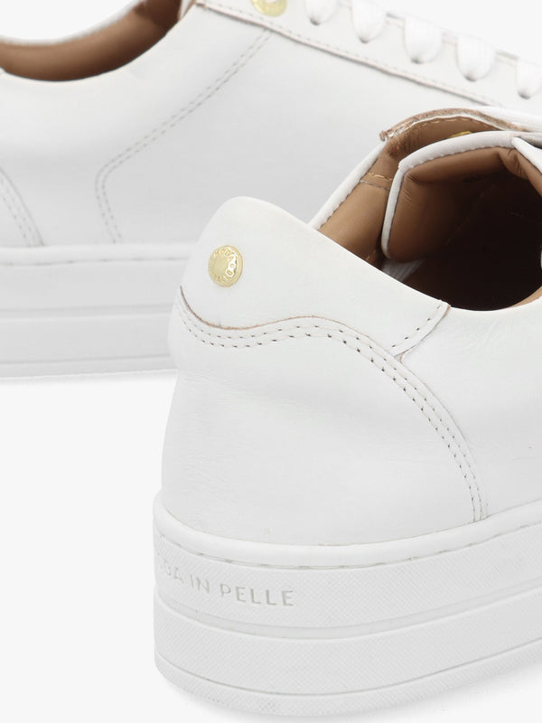 Abbee White Leather Side Zip Lace Up Flatform Trainers