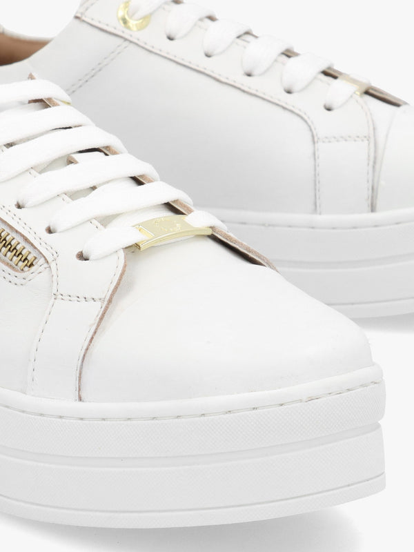 Abbee White Leather Side Zip Lace Up Flatform Trainers