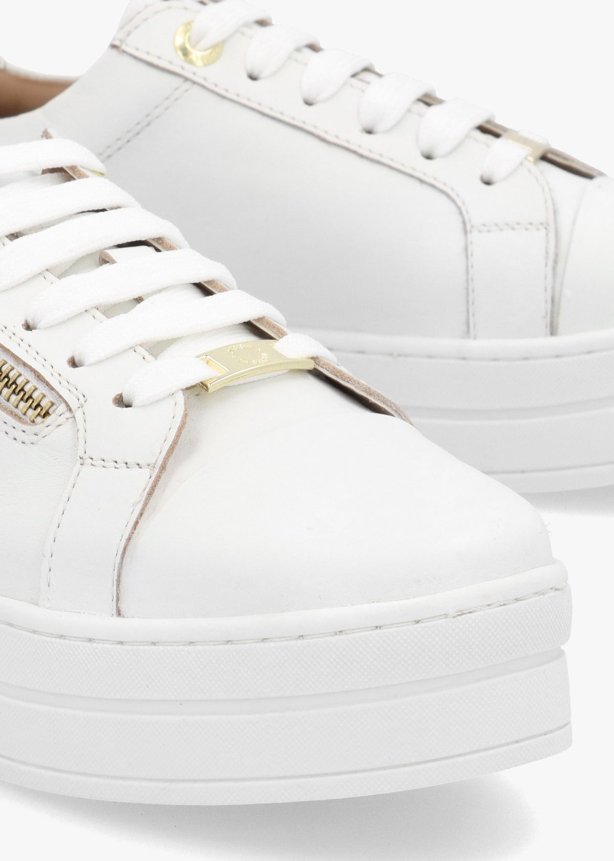 Abbee White Leather Side Zip Lace Up Flatform Trainers