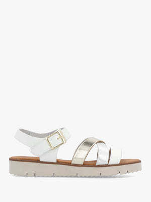 Lindy White Leather Multi Cross Strap Sandals