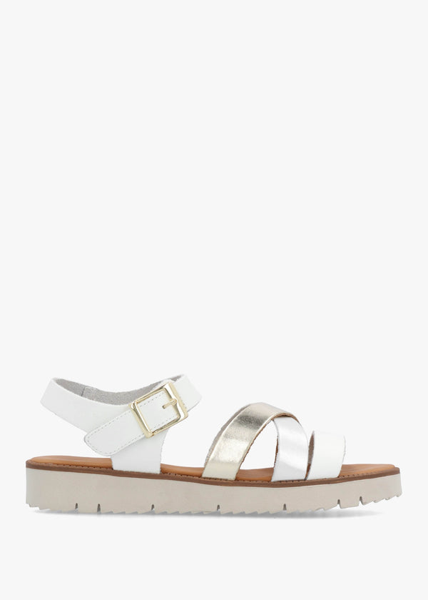 Lindy White Leather Multi Cross Strap Sandals