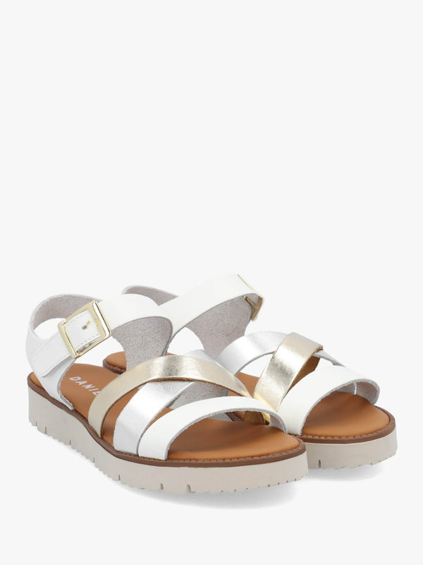 Lindy White Leather Multi Cross Strap Sandals