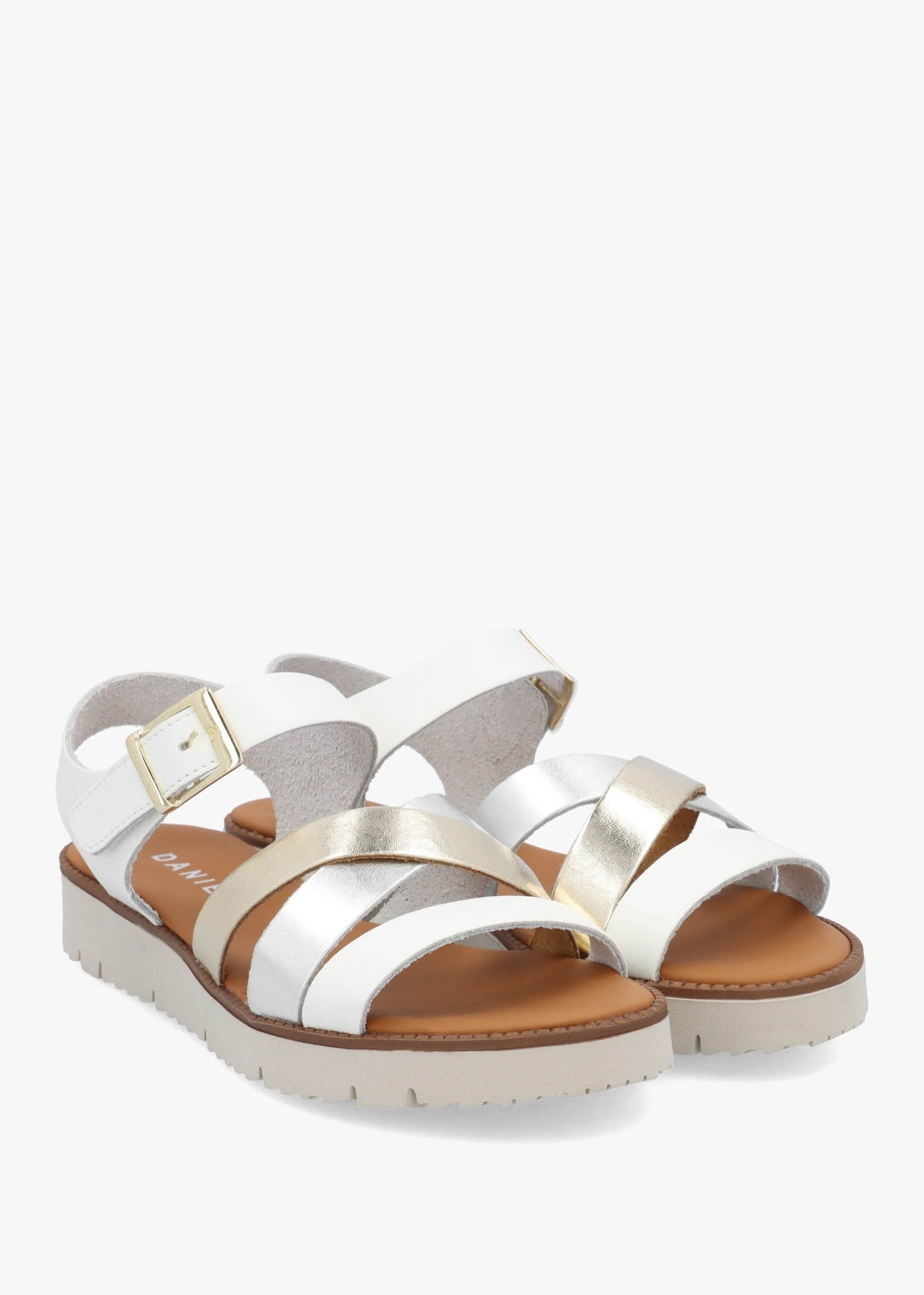 Lindy White Leather Multi Cross Strap Sandals