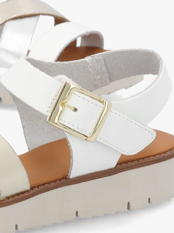 Lindy White Leather Multi Cross Strap Sandals