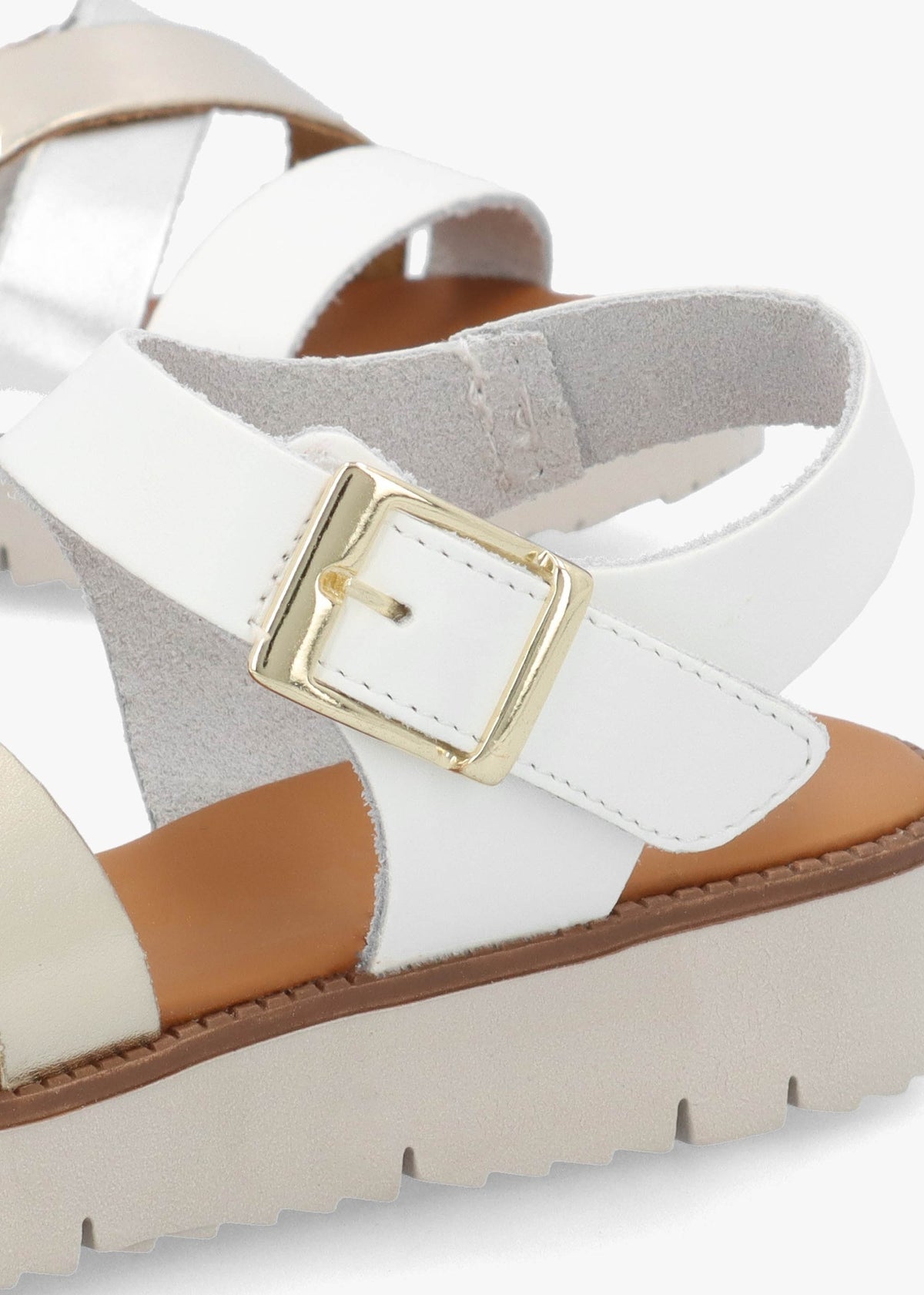 Lindy White Leather Multi Cross Strap Sandals