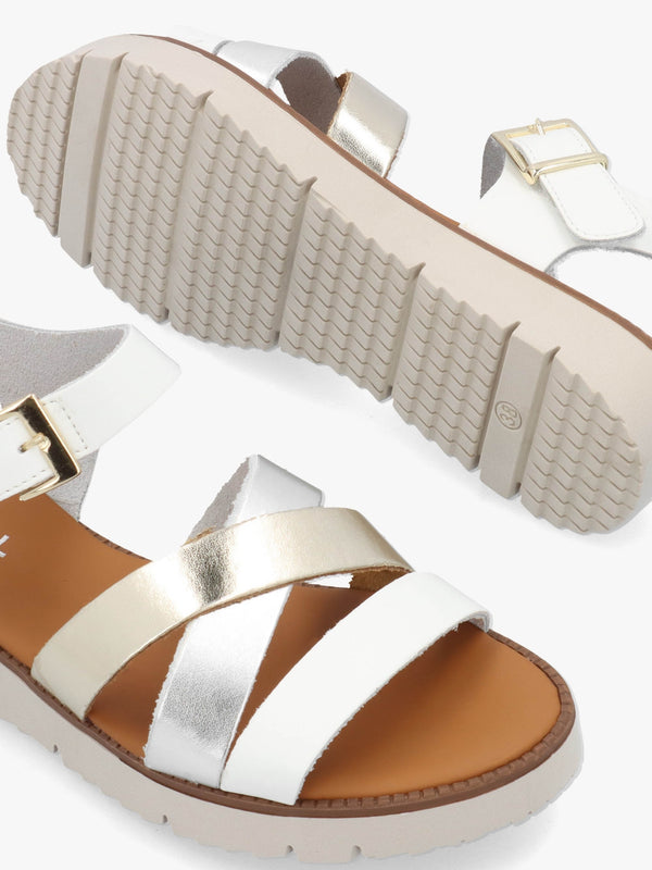 Lindy White Leather Multi Cross Strap Sandals