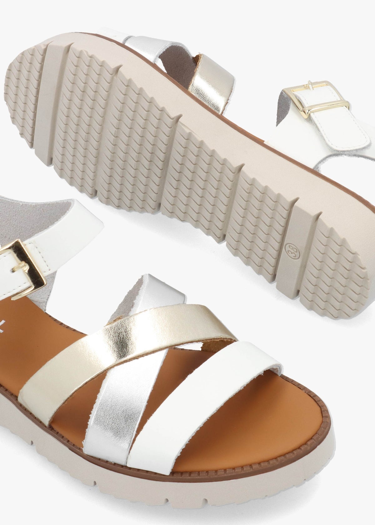 Lindy White Leather Multi Cross Strap Sandals