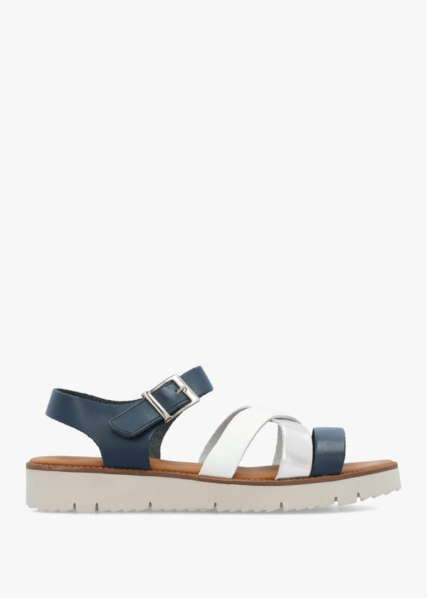 Lindy Navy Leather Multi Cross Strap Sandals
