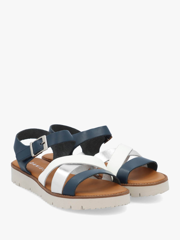 Lindy Navy Leather Multi Cross Strap Sandals