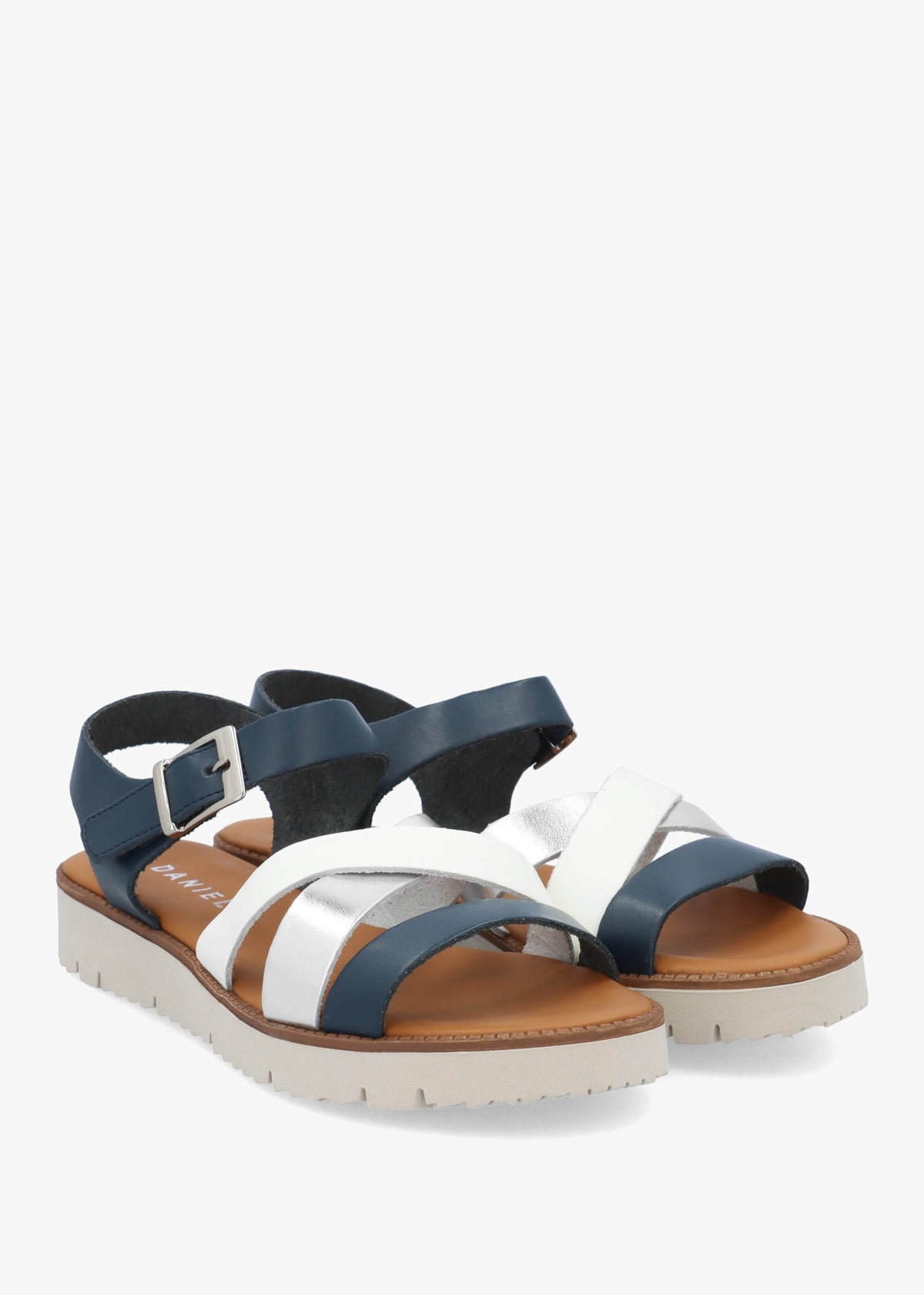 Lindy Navy Leather Multi Cross Strap Sandals