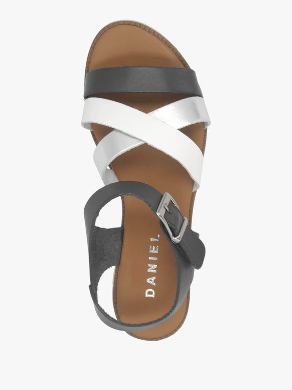 Lindy Navy Leather Multi Cross Strap Sandals